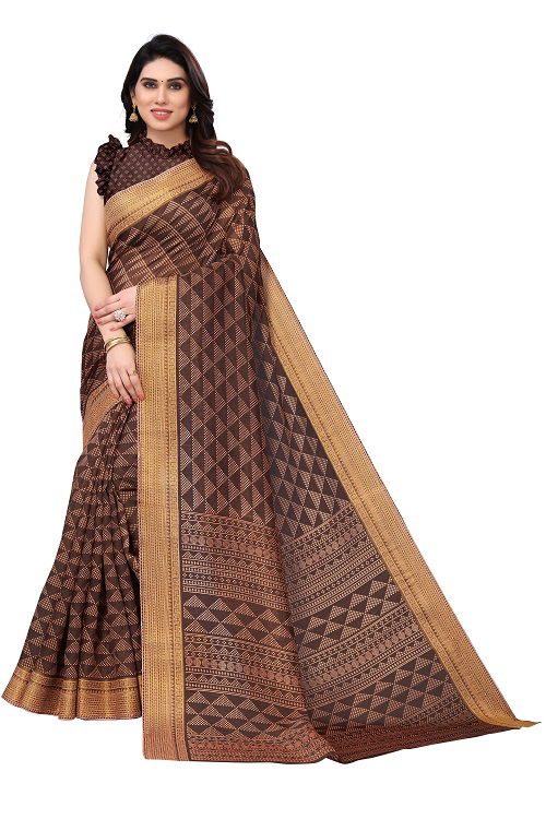 Zari Patta Gold 3  Regular Wear Handloom Wholesale Printed Saree Catalog
